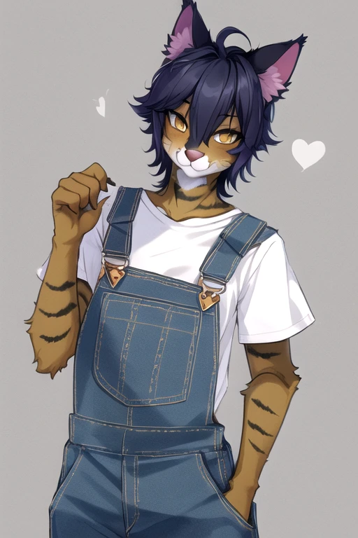 <lora:CatgirlLoraV7:1> catboy, overalls
