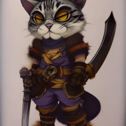 evang, a drawing of a cat with a sword, by senior character artist, deviantart contest winner, he wears an eyepatch, colored illustration, Detailed and Intricate, trending on Artstation