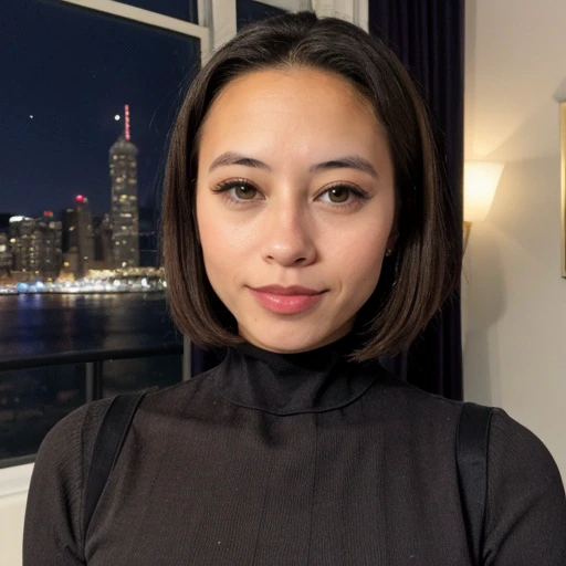 <lora:cosmickayla_sd15_512_128_64_v1:1>cosmickayla,1girl,looking at viewer, new years eve party fireworks in background, wearing a turtleneck sweater
