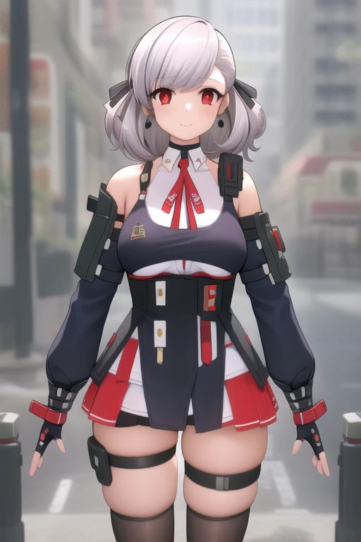 1girl, solo, masterpiece, <lora:sabrinaspas12v1:0.9>, sabrina, grey hair, red eyes, bare shoulders, ribbon, fingerless gloves,