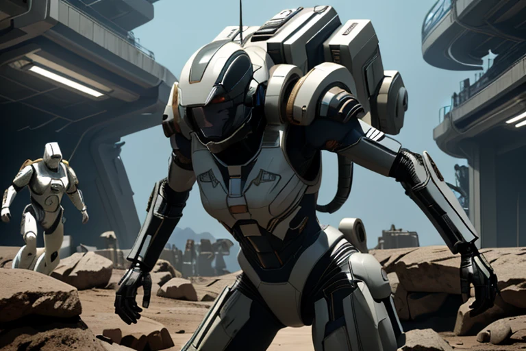 sci-fi, outer planet, (realistic), 1girl, cyber suit, battlefield, fighting