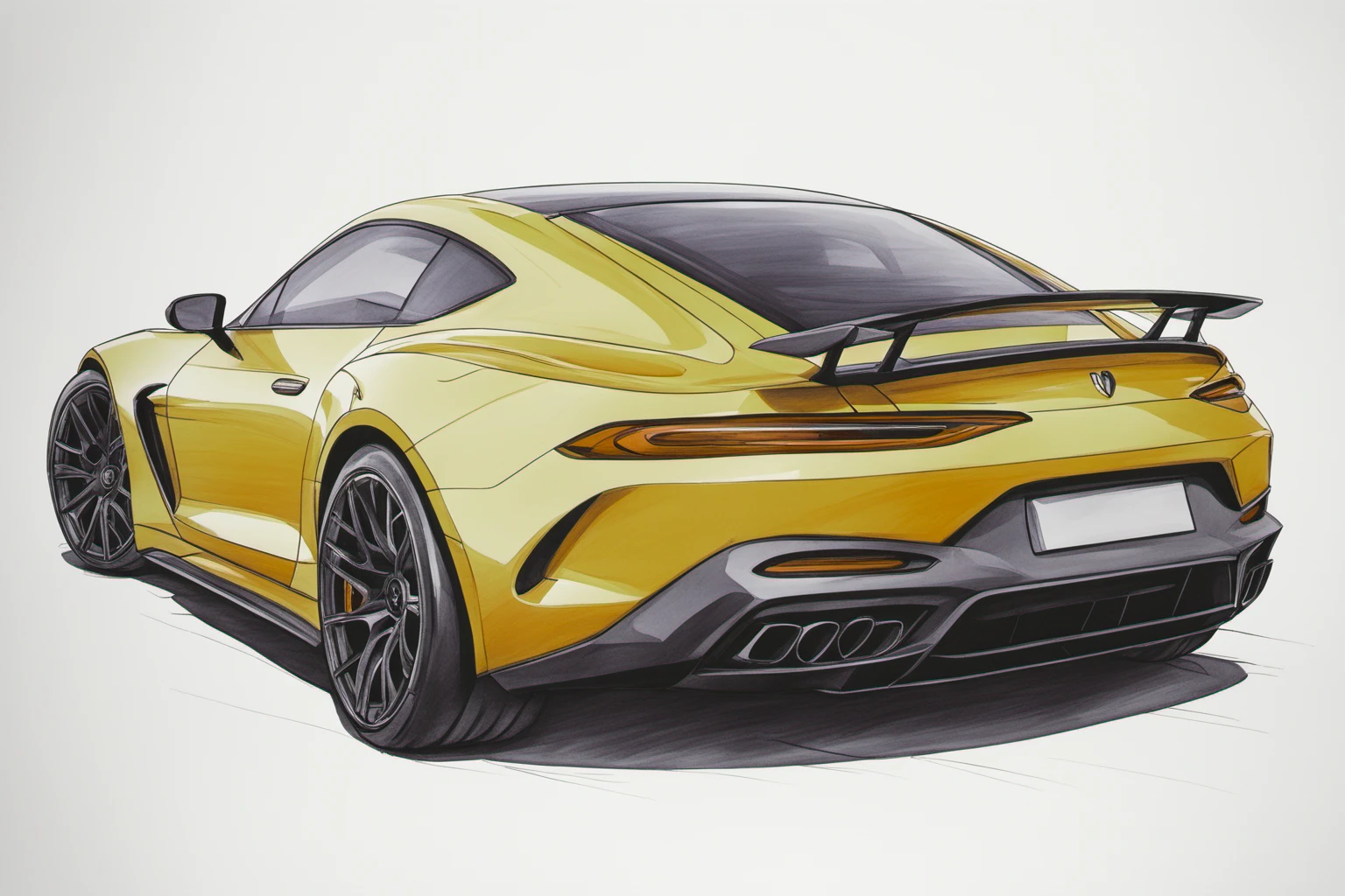 colored marker rendering of a sports car, concept art, sporty, fast, high performance, ((symmetric design)), crisp lines, sketch, illustration, illustrative, marker drawing, expressive strokes, graphic, sharp, crisp, in-focus, uncropped, high-quality <lora:MercedesAGTGTCoupe:0.8>