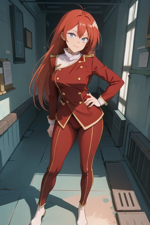 (masterpiece:1.4), high quality, high definition, sharp focus, detailed clothes, detailed body, detailed face, anime, best quality, 4k, 8k, absurd resolution, intricate detail, detailed hands, detailed eyes, animation, illustration, highly detailed, highres, extremely detailed, red hair, long hair, <lora:hyperdenoiser_v090:0.6>, (looking at viewer:1.6), blue eyes, <lora:perfetfingers:1>, OverallDetail, edgQuality, Earth-QualityPos, BodyPositive, Best_QualityPos, floating in the air,in a spaceship, gravityless space, Point-of-view shot, 1girl, breasts, ah1, <lora:hyperrefiner_v090:0.6>, <lora:Grandis_Granva:1>, makeup, red uniform,hands on hips, evil grin, full body, standing,