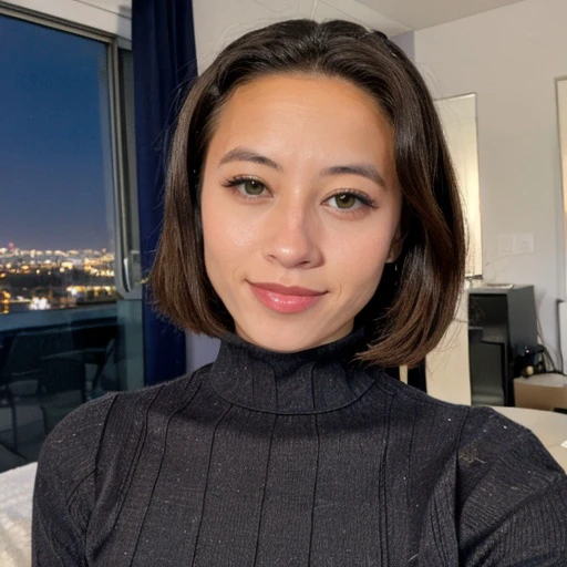 <lora:cosmickayla_sd15_512_128_64_v1:1>cosmickayla,1girl,looking at viewer, new years eve party fireworks in background, wearing a turtleneck sweater