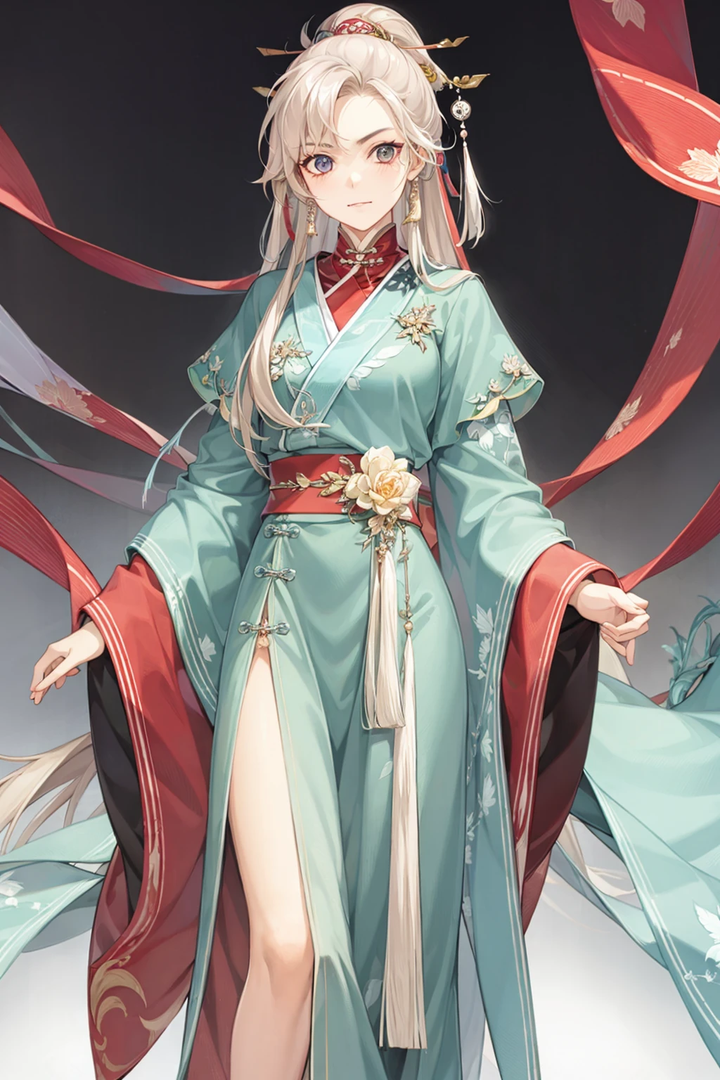 masterpiece, best quality, <lora:fstyle03-000005:1>,1girl,solo, chinese clothes, hanfu,simple background,