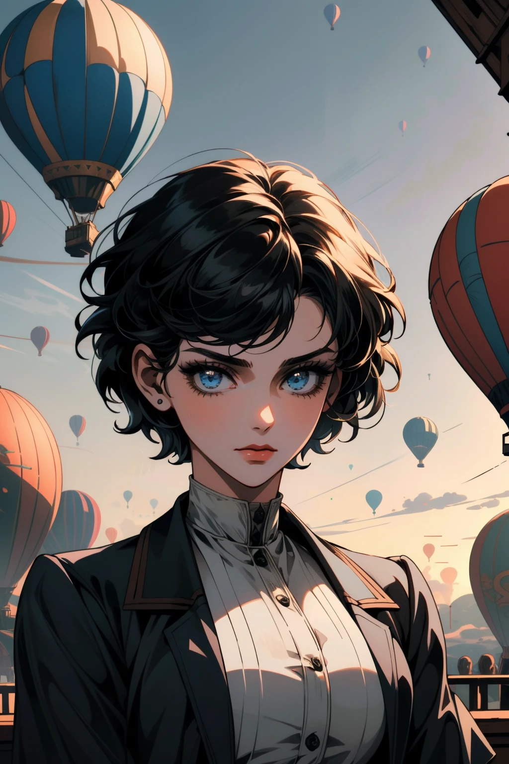 ((ultra detailed, masterpiece, best quality))
<lora:BioshockElizabeth:0.9>
BioshockElizabeth, 1girl, blue eyes, short hair, surrounded by vibrant hot air balloons in a serene early morning sky, dressed in retro aviator attire