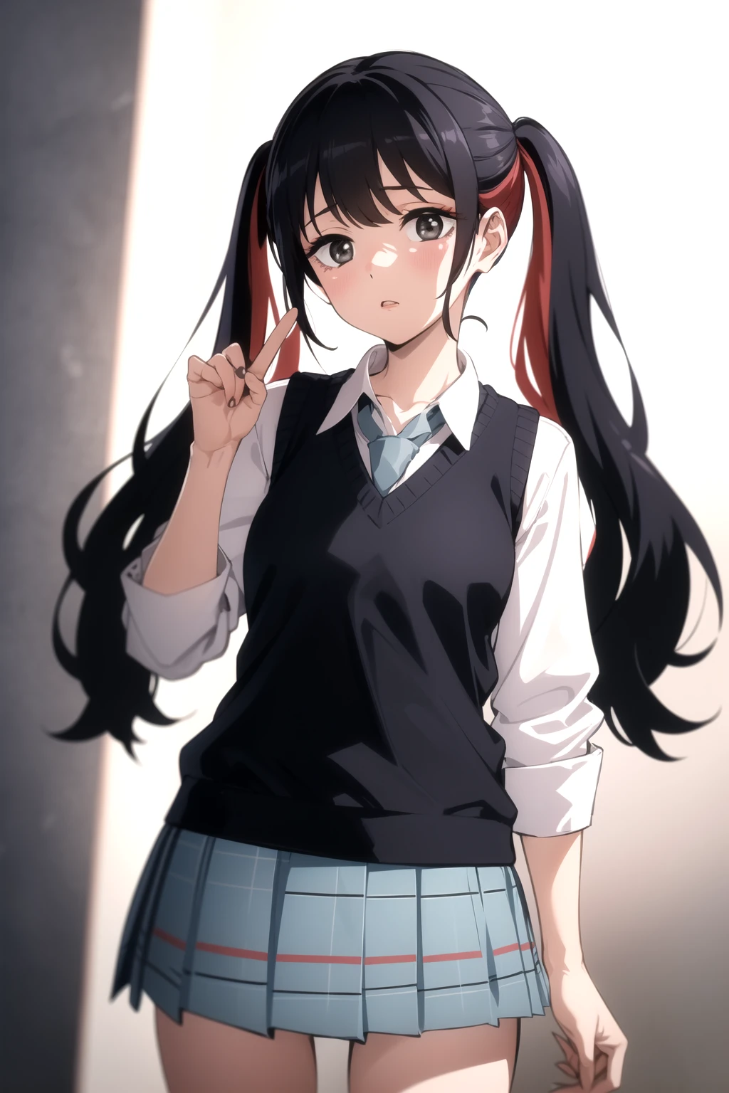 <lora:psoft_my_dress-up_darling_v1.0:1>
1girl, cowboy shot, 
sugaya nowa, school uniform, vest, twintails, v-neck,, masterpiece, best quality, highly detailed