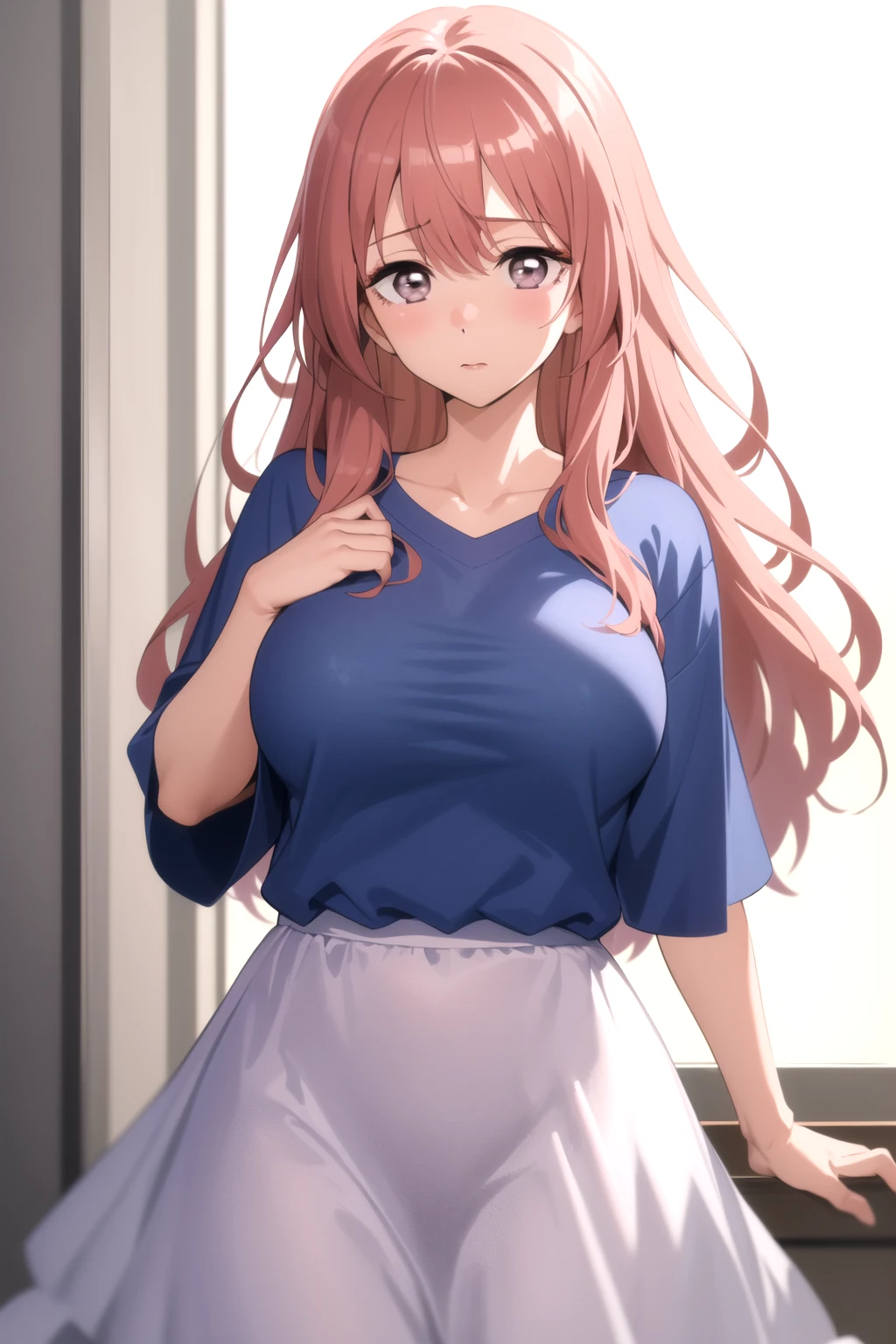 <lora:psoft_my_dress-up_darling_v1.0:1>
1girl, cowboy shot,
inui shinju, blue shirt, white skirt,collarbone, large breasts,, masterpiece, best quality, highly detailed