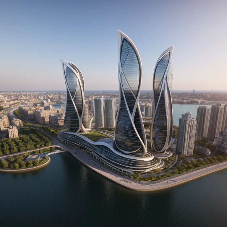 professional 3d model Zaha Hadid surrealist hotel in the City, a beautiful city, volumetric light detailed,river,sunlight
. octane render, highly detailed, volumetric, dramatic lighting