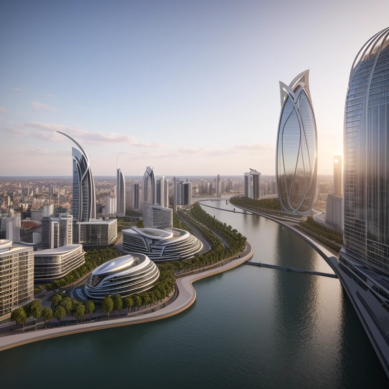 professional 3d model Zaha Hadid surrealist hotel in the City, a beautiful city, volumetric light detailed,river,sunlight
. octane render, highly detailed, volumetric, dramatic lighting