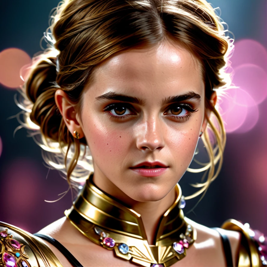 photo of emma watson, 1980s, beauty face, armor gold, hair pink, ((realism)), extremely high quality RAW photograph, ultra detailed photograph, sharp focus, high resolution, (detailed skin:1,3),high quality, film grain, Fujifilm XT3,Highly Detailed, movie, (Cinematic Photo:1.3) of (Realistic:1.3),(Disgusting:1.3) Photorealism, (Magical Photo:1.3) of (Realistic:1.3), Crystal Core, Bejeweled, ethereal, hyper detailed fantasy character, Dreamlike, Ethereal Fantasy, Realistic, Fiction, Full-HD, HD, 8K, Soft Lighting, Beautiful Lighting,Highly Detailed,Highly Detailed,(Photorealism:1.3)