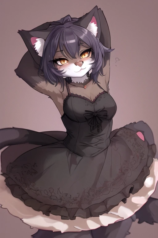 <lora:CatgirlLoraV7:1> catgirl, dress, covered in fur