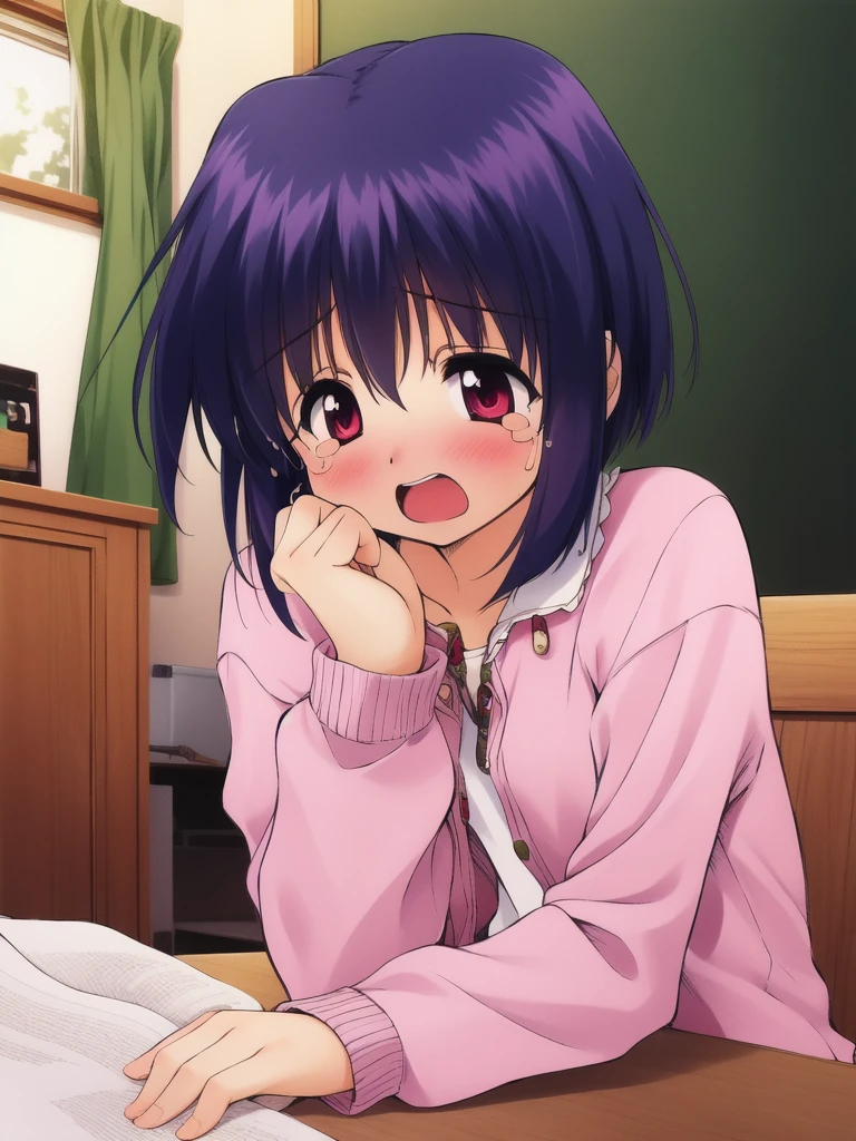 <lora:Yuichi:0.8>Yuichi, 1girl, solo, tears, open mouth, short hair, long sleeves, blush, cowboy Shot,
home in the room,
masterpiece, high quality, very_high_resolution, large_filesize,