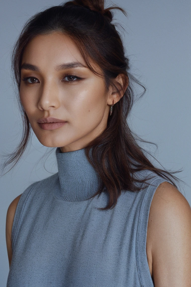 headshot, woman in a blue sleeveless turtleneck sweater, soft colors, masterpiece, high quality, (high detailed skin:1.1)
<lora:gemma_chan_lora_v01:1> gchan