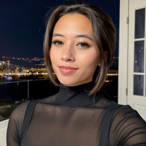 <lora:cosmickayla_sd15_512_128_64_v1:1>cosmickayla,1girl,looking at viewer, new years eve party fireworks in background, wearing a turtleneck sweater