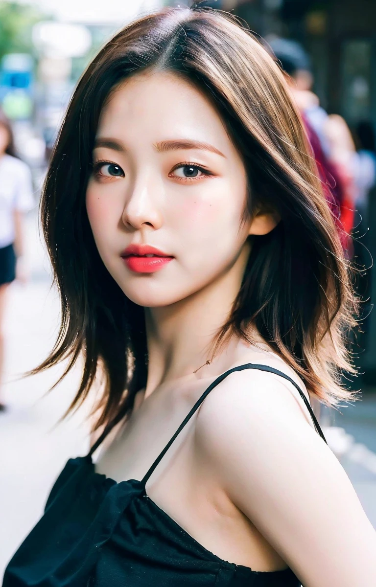aespakarina,Create a selfie photo taken with the front camera. An ultra-realistic and detailed photo of a beautiful 23-year-old woman, with short dark blonde hair, with a nostalgic expression, captured in motion on a street, With motion blur, it is captured in natural daylight.(close-up:1.2),(look at viewer)<lora:karinav2-byhighwizardSver:1>