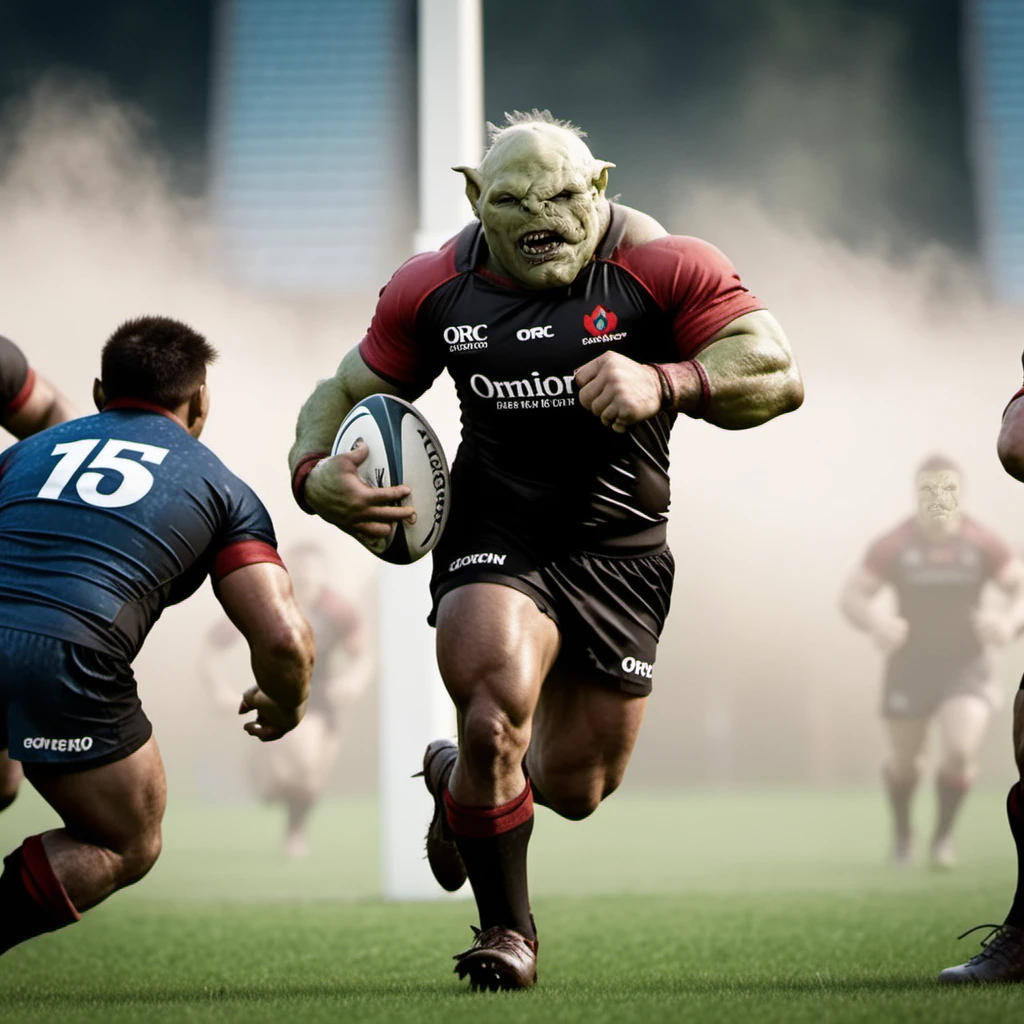 Orc1024, an orc rugby team, playing rugby, highly detailed, photography, ultra sharp, film, bokeh, professional, 64k  <lora:Orc1024:0.8>