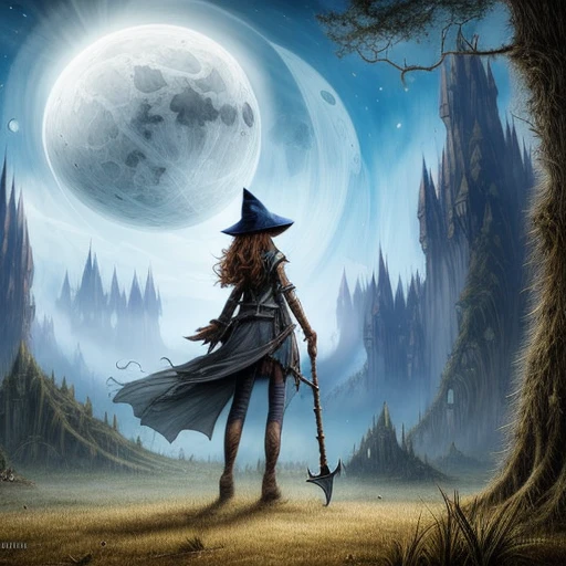 Evang style masterpiece, best quality, ultra-detailed, illustration, 1girl, solo, fantasy, flying, broom, night sky, outdoors, magic, spells, moon, stars, clouds, wind, hair, cape, hat, boots, broomstick, glowing, mysterious, enchanting, whimsical, playful, adventurous, freedom, wonder, imagination, determination, skill, speed, movement, energy, realism, naturalistic, figurative, representational, beauty, fantasy culture, mythology, fairy tales, folklore, legends, witches, wizards, magical creatures, fantasy worlds, composition, scale, foreground, middle ground, background, perspective, light, color, texture, detail, beauty, wonder