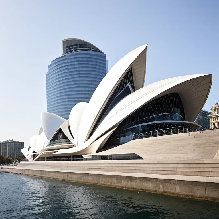 Architectural style Picture a Zaha Hadid-designed opera house in the heart of the city, made surreal with moleskin-inspired architecture. Capture the fluidity and grace of the structure against the urban backdrop. . Clean lines, geometric shapes, minimalist, modern, architectural drawing, highly detailed