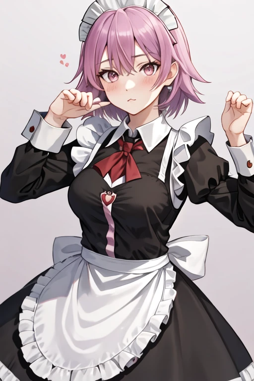 best quality, masterpiece, highres, solo, {maid:1.40}, {long maid dress:1.15}, {tama_kantaicollection:1.15}, short_hair, red_eyes, pink_hair, serafuku, blush, purple_hair, hair_between_eyes, breasts