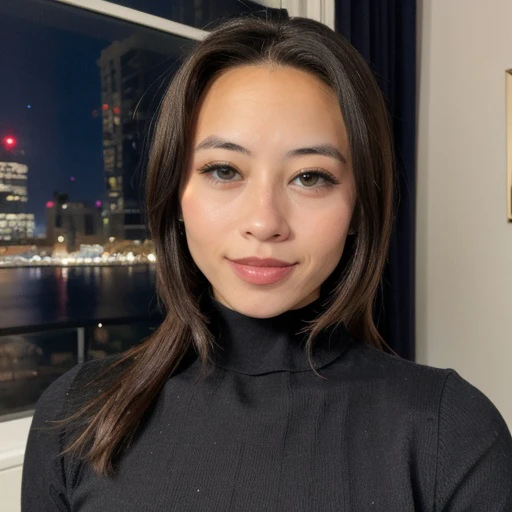 <lora:cosmickayla_sd15_512_128_64_v1:1>cosmickayla,1girl,looking at viewer, new years eve party fireworks in background, wearing a turtleneck sweater