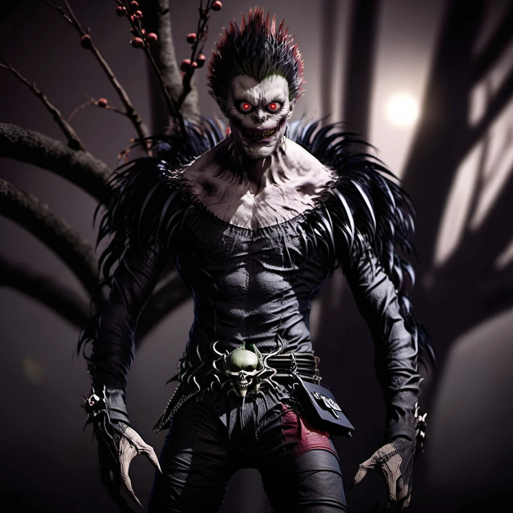 Ryuk1024, a demon, full body, red apple trees, highly detailed, photography, ultra sharp, film, bokeh, professional, 64k <lora:add-detail-xl:1.5> <lora:Ryuk1024-000544:0.8>