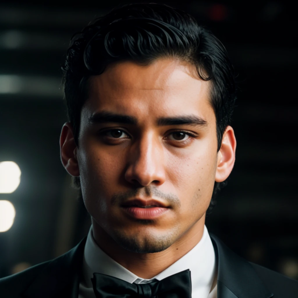 face portrait of eduardoabad person using a tuxedo, in blade runner, professional photography, high resolution, 4k, detailed photo, <lora:eduardoabad_28800:1>