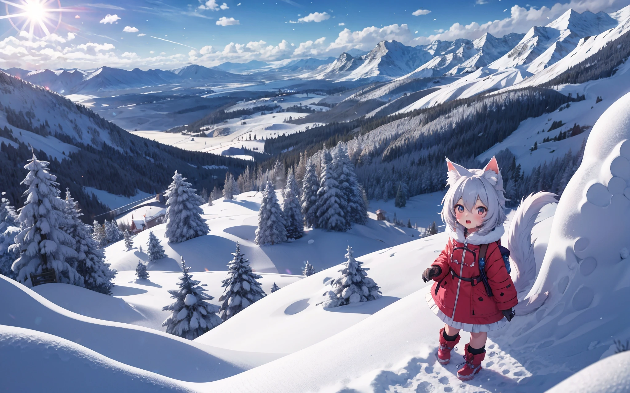 [[[[anime]]]] (game cg), highres, official art,
the most adorable little catgirl is roaming on wonderful snowy mountain