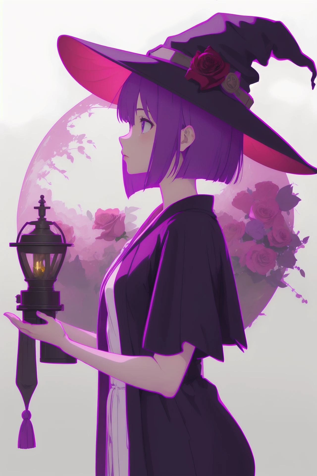 (best quality, masterpiece, highres),1girl,solo,upper body,witch,witch hat,
short bob,socks,robe,profile,canon ef 11-24mm,rose,
<lora:color stroke_v1.03:0.8>,purple stroke,