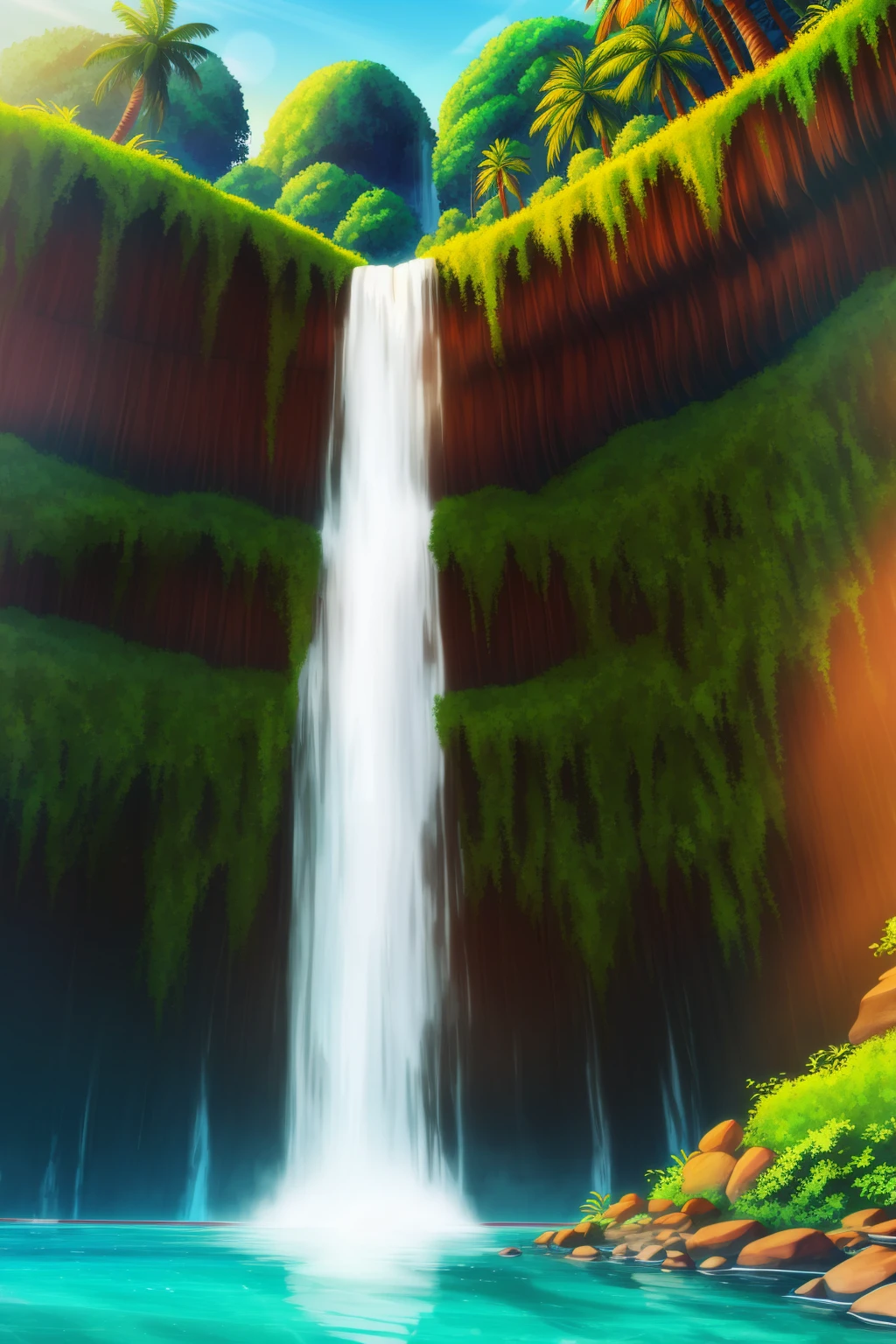 mclstyle, waterfall, day, light, jungle trees