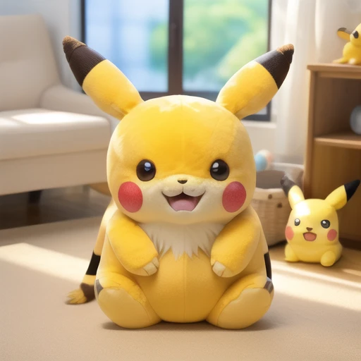 <lora:stuffed_toy1.5v1.2:1>stuffed toy, pikachu, pokemon \(creature\), no humans, solo, standing, :3, full body, brown eyes, closed mouth, blurry, smile, indoors