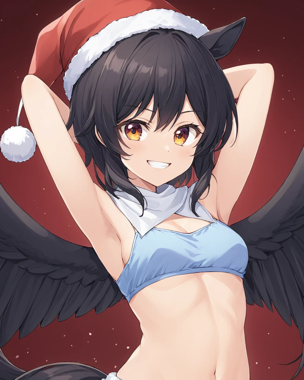 Boku no hero style from the waist up, blonde-skinned woman with dark brown hair, brown eyes and smiling, with yellow winged hawks dress