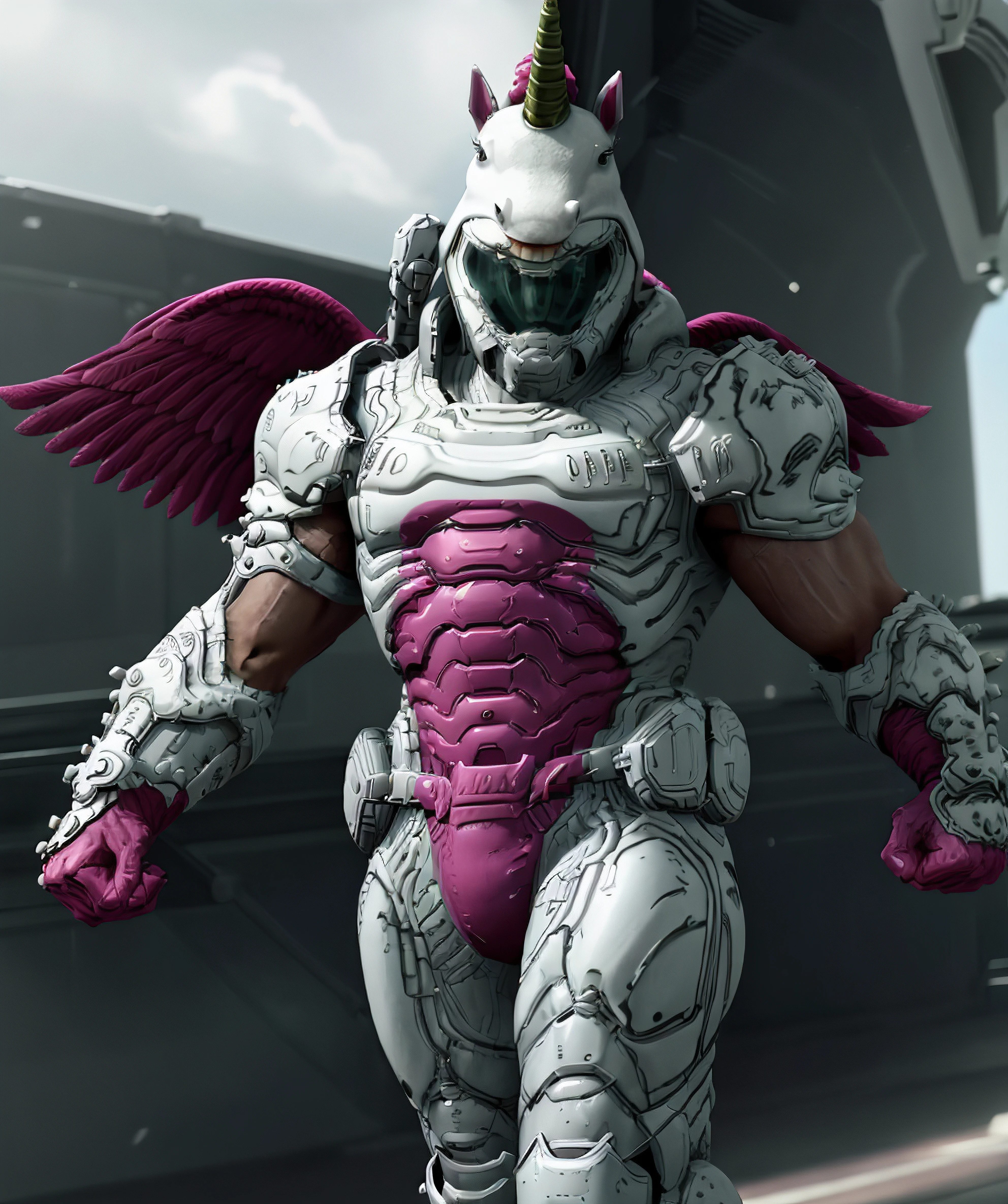 (realistic, in game graphics, game graphics), doomicorn, wing, visor, 1man, male focus, muscular, running, (feminime, feminime hand gesture, girly) <lora:Doomicorn:0.85>