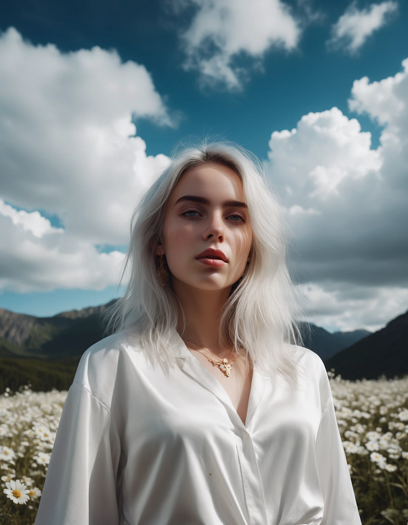 cinematic photo The beautiful scene render that (((ohwx woman))) in the fairyland surrounded by white clouds, 8k hd, dream, trending on cgsociety, trending on artstation, ultra wide angle, animation style, hyperrealism, 3 d render, hyper detailed <lora:billie_dh128_lora_v2:1.1> . 35mm photograph, film, bokeh, professional, 4k, highly detailed