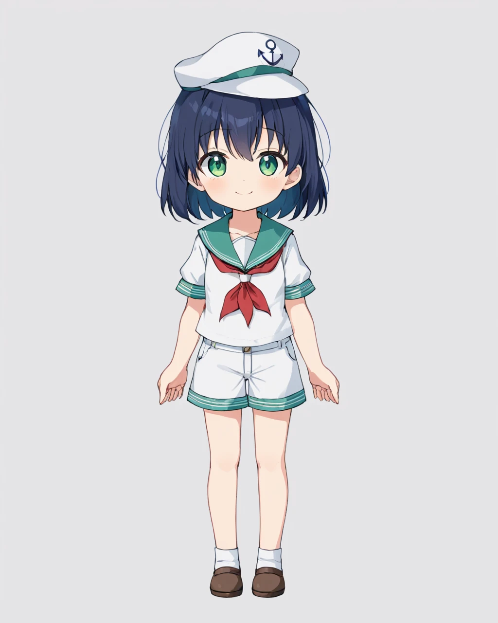 murasa minamitsu,1girl, solo, white_shorts, smile, white_background, one-hour_drawing_challenge, sailor_hat, simple_background, hishaku, sailor_shirt, closed_mouth, sailor, green_sailor_collar, short_sleeves, white_headwear, white_shirt, full_body, anchor_symbol, red_neckerchief, holding, standing, looking_at_viewer
<lora:murasa_minamitsu_image2637_2023-12-20-000008:1>,star-shaped_pupils,symbol-shaped_pupils,. gorgeous,key visual, vibrant, studio anime,award-winning, professional, highly detailed,high budget, cinemascope