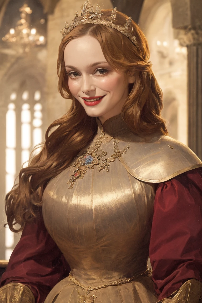 (medieval era:1.25), princess dress, at castle, smile, soft colors, bokeh, masterpiece, high quality, (high detailed skin:1.1)
<lora:christina_hendricks_lora_v01:1> ch3nd
