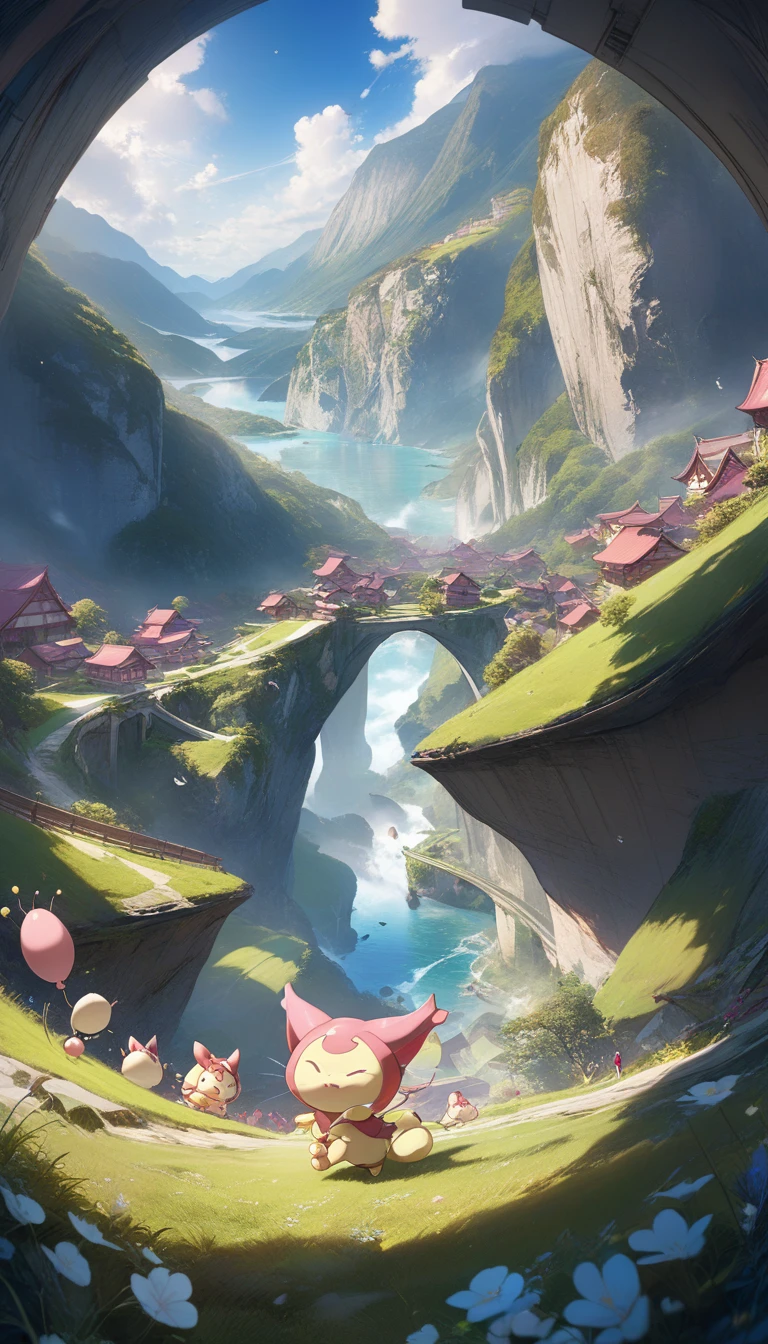 Skitty, vivid, epic, cinematic scene, scenery, detailed background, masterpiece, best quality, high quality, absurdres <lora:skitty_xl_v1:1>