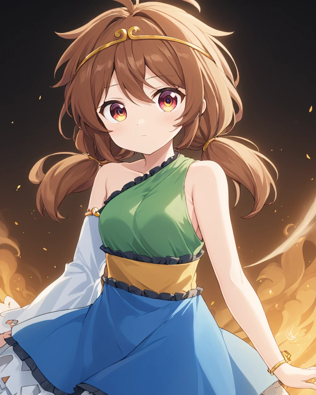 son biten, 1girl, solo, detached_sleeves, dress, bare_shoulders, smoke, ahoge
<lora:son_biten_image350_2023-12-20-000025:1>,star-shaped_pupils,symbol-shaped_pupils,. gorgeous,key visual, vibrant, studio anime,award-winning, professional, highly detailed,high budget, cinemascope