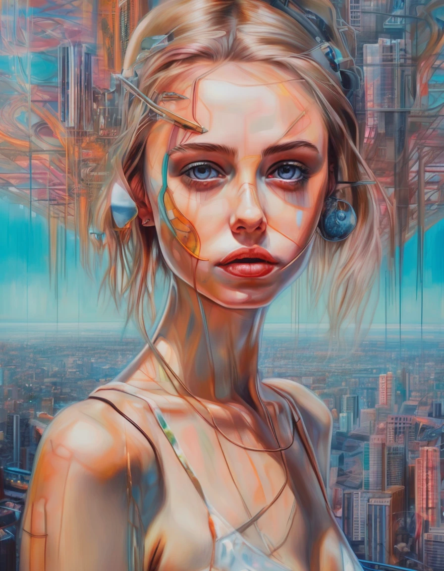 an expert creation by alex garant of a lady looking like mikaxl6, at a modern cyberpunk underwater cityscape.