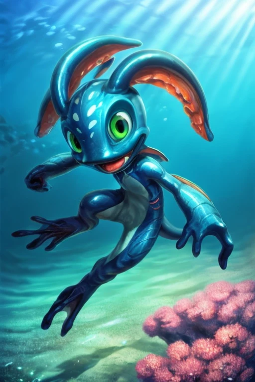 (((masterpiece, best quality))), real life, realistic, 8k, stunningly beautiful, highly detailed, depth of field, complex background, BREAK fizz_lol, (amphibian:0.7), furry, solo, full body, (tentacle_hair:1.2), open mouth, tongue out, gills, webbed feet, BREAK smooth skin, sideview, dutch angle, underwater, swimming, coral reef, bubbles <lora:Fizzv4:0.8> <lora:more_details:0.5>