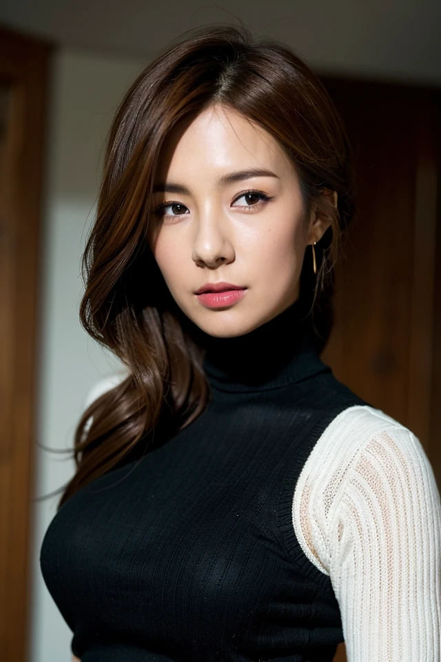 1girl,black turtleneck_sweater,best quality,masterpiece,illustration,an extremely delicate and beautiful,CG,unity,8k wallpaper,Amazing,finely detail,masterpiece,official art,extremely detailed CG unity 8k wallpaper,incredibly absurdres,huge filesize,ultra-detailed,highres,extremely detailed,beautiful detailed girl,realistic,indoors,<lora:Chae Yeon:0.8>,