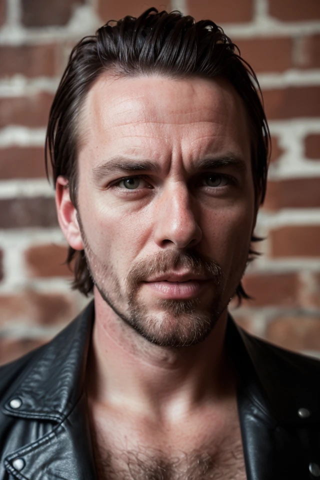 raw photo, close-up, punk band cover, red brick wall, red theme, a brutal man, 40 years old, mohawk, (manly, wide jaw:1.2), leather jacket, red shirt, (vibrant colors:0.9), film grain, bokeh, fashion magazine, hdr, highly detailed photography, (muted colors, cinematic, dim colors, soothing tones:1.2), vibrant, insanely detailed, hyperdetailed, (dark shot:1.2), (vsco:0.3), (intricate details:0.9), (hdr, hyperdetailed:1.2)