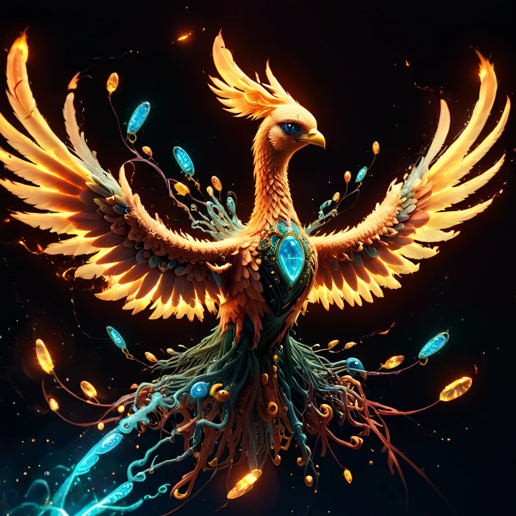 scifi, a phoenix surrounding with mcrbe, <lora:mcrbe2:1>