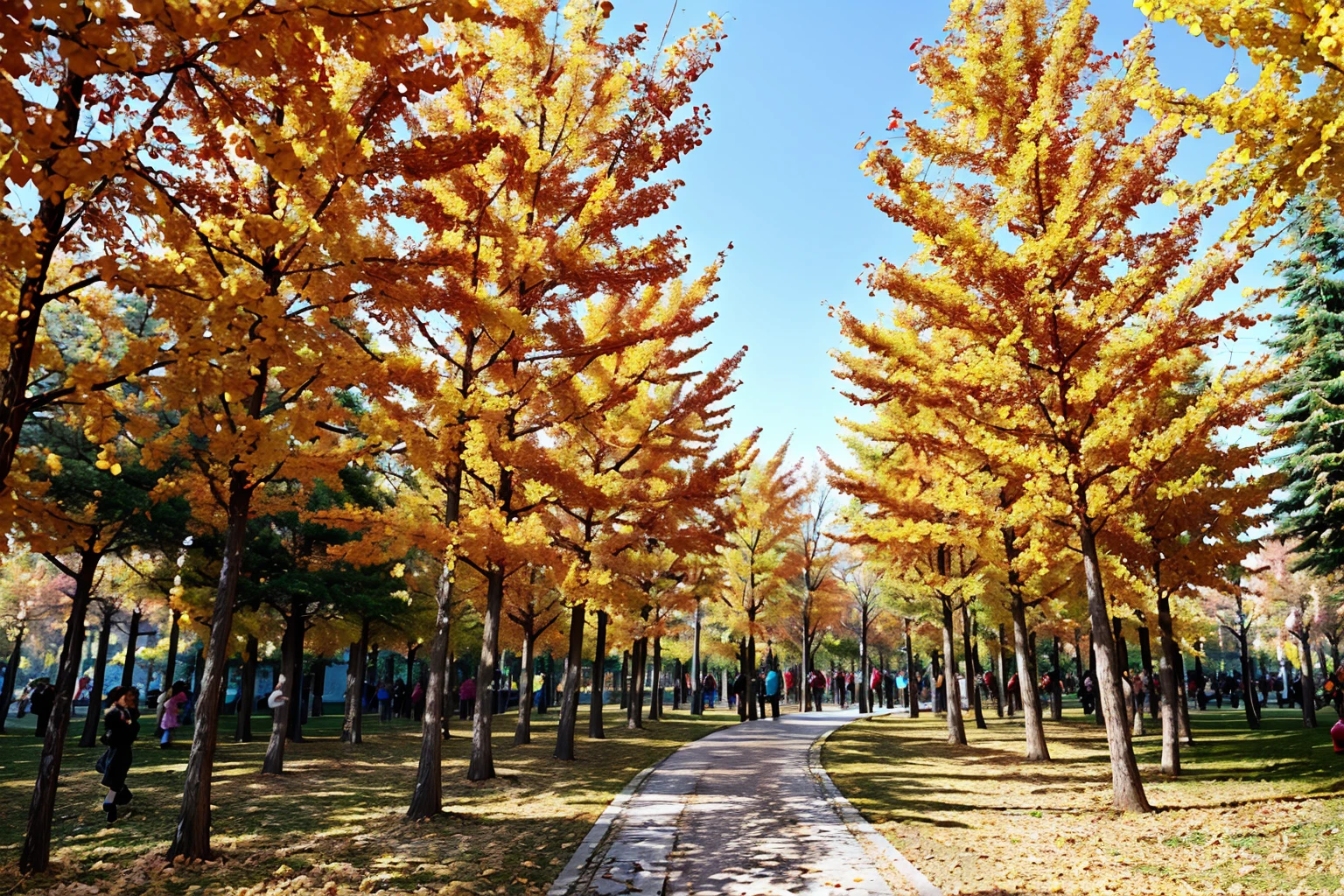 outdoors,<lora:ginkgo_v1:0.7>,ruanyi0001,crowd,people,<lora:detail_slider_v4:5>,autumn leaves,, best quality,masterpiece,high quality,real,realistic,super detailed,full detail,8K,