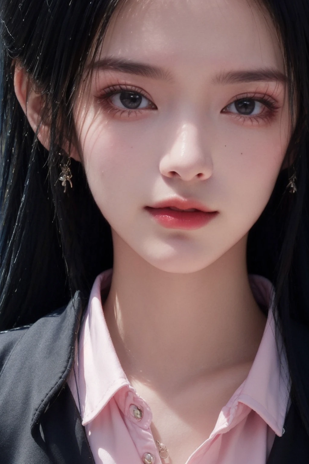 (best quality:1.4),(masterpiece:1.4),cinematic photo 1girl,(close up:1.2),(pink collared shirt short sleeves:1.2),<lora:Again_Girl_A3:1>,