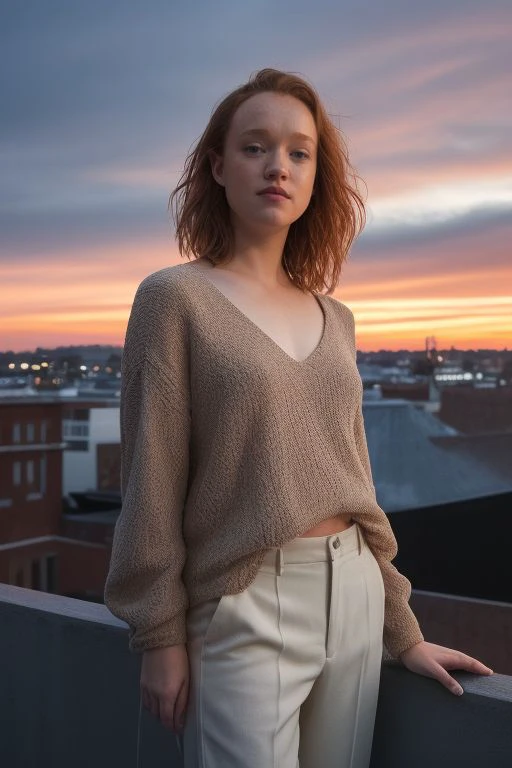 DEN_liv_hewsonMK2,
(cityscape:1.2) scene posing on the (rooftops:1.2) at (sunset:1.2) wearing clothes, wearing trousers and a top, (plain top:1.2), (top:1.2), (trousers:1.2), (cityscape:1.2), (night time sunset sky:1.3), (dark:1.1), (evening:1.2), vibrant sky colours,
bokeh, f1.4, 40mm, photorealistic, raw, 8k, textured skin, skin pores, intricate details <lora:epi_noiseoffset2:1>, epiCRealism <lora:ClothingAdjuster3:-0.8>