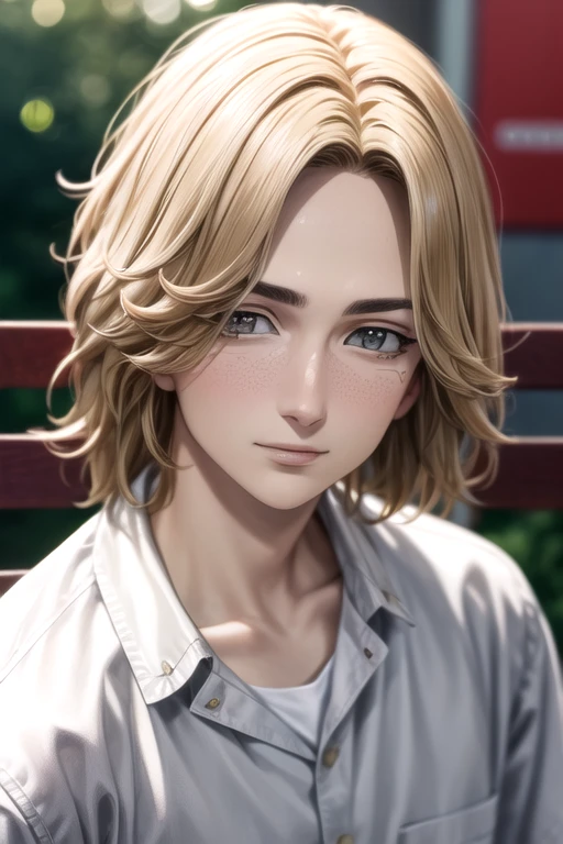 photorealistic, (4k), depth of field, (Masterpiece), (realistic skin texture), extremely detailed, intricate, hyper detailed, high resolution, professional photography, bokeh, depth of field, sharp detail, best quality, looking at viewer, 1boy, solo, male focus, <lora:takuya_yamamoto:0.98>, takuya_yamamoto, blonde hair, grey eyes, , wooden bridge, HDR