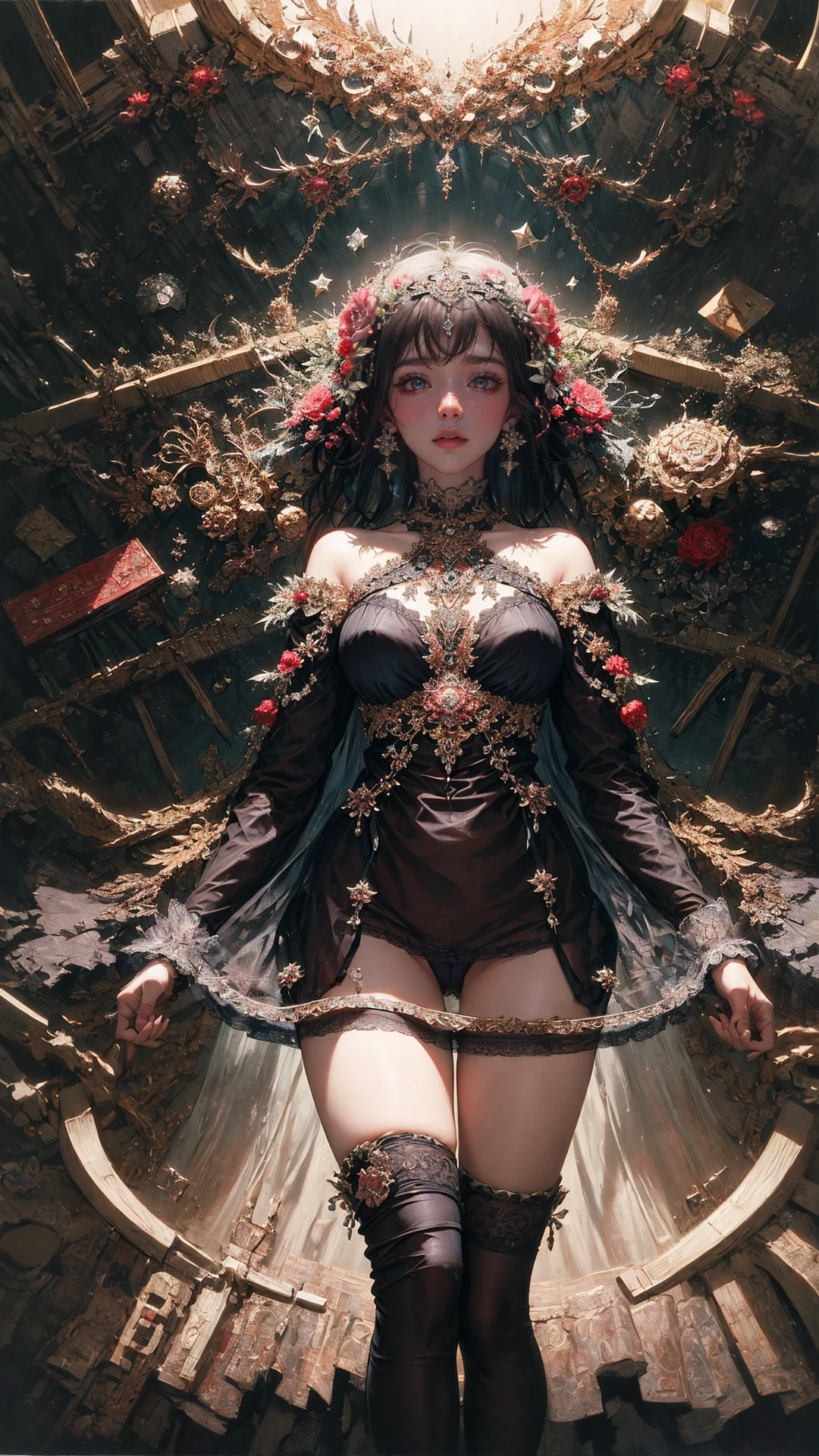 tutututu, breasts, medium breasts, see-through, underwear, lingerie, skirt,
official art, unity 8k wallpaper, ultra detailed, beautiful and aesthetic, masterpiece, best quality, (zentangle, mandala, tangle, entangle), (fractal art:1.3) , 1girl, extremely detailed, dynamic angle, cowboyshot, the most beautiful form of chaos, elegant, a brutalist designed, vivid colours, romanticism, by james jean, roby dwi antono, ross tran, francis bacon, michal mraz, adrian ghenie, petra cortright, gerhard richter, takato yamamoto, ashley wood, atmospheric, ecstasy of musical notes, streaming musical notes visible,
<lora:tutucs_v1:0.8>