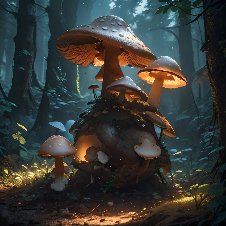 best quality, masterpiece, (realistic:1.2), hdr, detailed, glowing mushroom, big ,solo, high quality, masterpiece,soft light, Subsurface scattering
