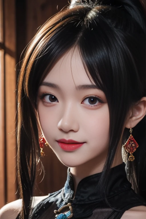ltra-detailed,highly detailed,best quality,masterpiece,illustration,realistic,photorealistic,
qingqingzi,1girl, upper body,looking at viewer, smile, portrait, close-up,
dress, long hair, parted bangs, ponytail,
<lora:qingqingzi_v1_03:0.7>